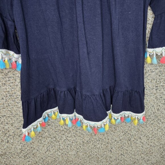 Crown & Ivy Top Womens Small Navy Blue Peasant Blouse Tassels Casual Ladies - Picture 5 of 7